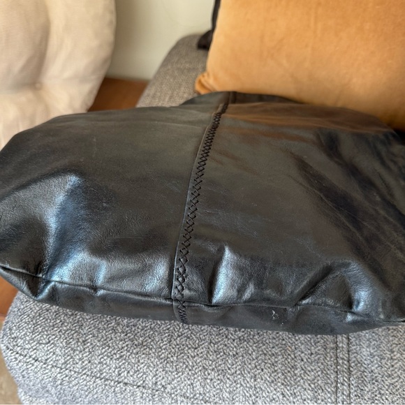 Badgley Mischka Black Leather Hobo Bag with Gold Accents - Picture 6 of 8